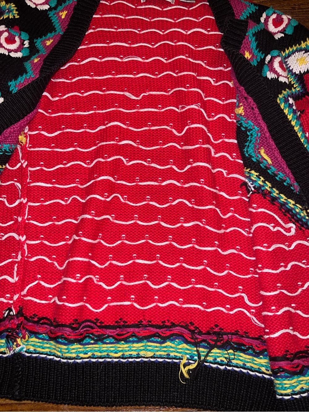 Vintage Chunky Knit Ramie Blend Cardigan Red Sweater Geometric 80’s Retro Size S - Picture 9 of 12